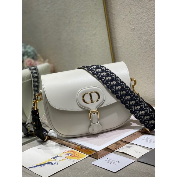 D*or bobby large bag in white box calfskin