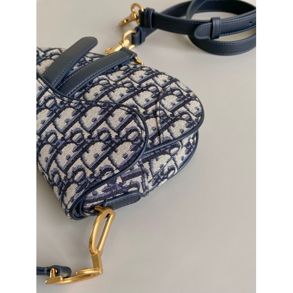 D*or mini saddle bag with strap in blue oblique jacquard