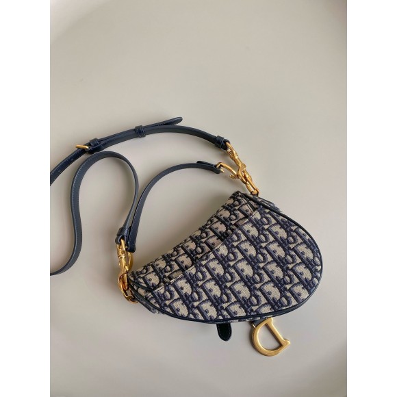 D*or mini saddle bag with strap in blue oblique jacquard