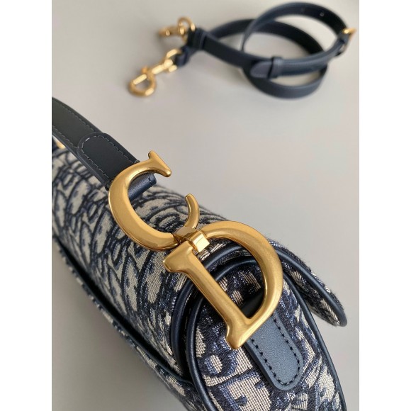 D*or mini saddle bag with strap in blue oblique jacquard