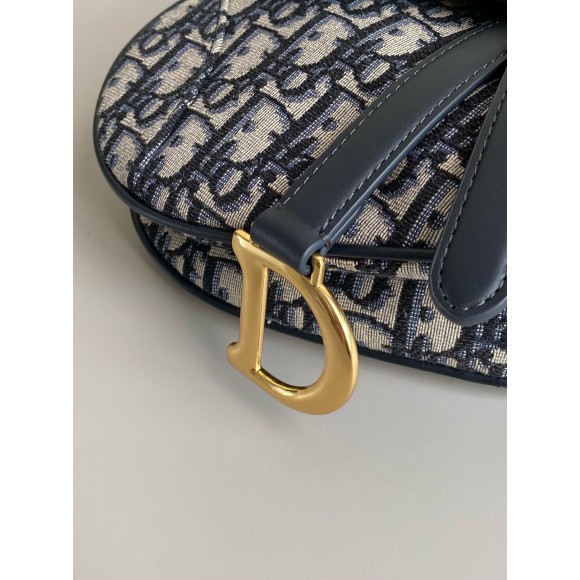 D*or mini saddle bag with strap in blue oblique jacquard