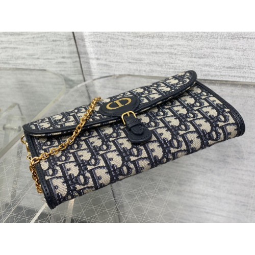 Dior Bobby East-West Chain Pouch in Blue Oblique Jacquard