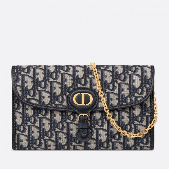 D*or bobby east-west chain pouch in blue oblique jacquard