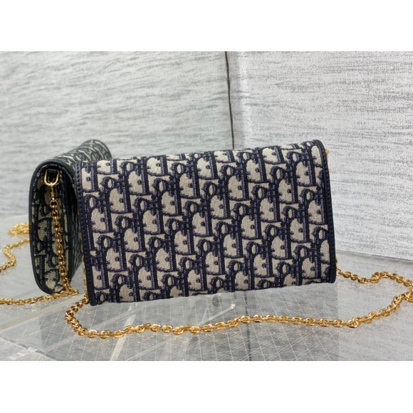 D*or bobby east-west chain pouch in blue oblique jacquard