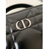 Dior Caro Box Bag with Chain in Black Macrocannage Calfskin