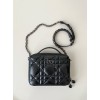 Dior Caro Box Bag with Chain in Black Macrocannage Calfskin