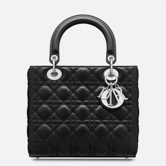 D*or lady D*or medium bag in noir cannage lambskin