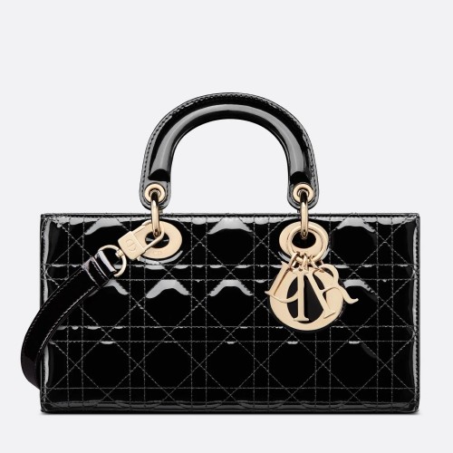 Dior Lady D-Joy Medium Bag In Black Patent Cannage Calfskin