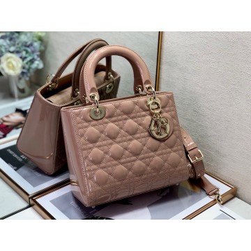 Dior Lady Dior Medium Bag In Blush Patent Cannage Calfskin Dior Lady Dior Medium Bag In Blush Patent Cannage Calfskin