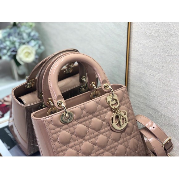 D*or lady D*or medium bag in blush patent cannage calfskin