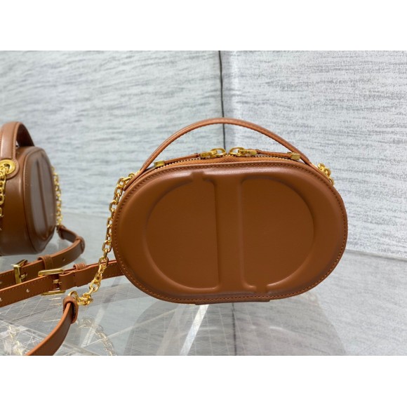 D*or cd signature oval camera bag in brown calfskin