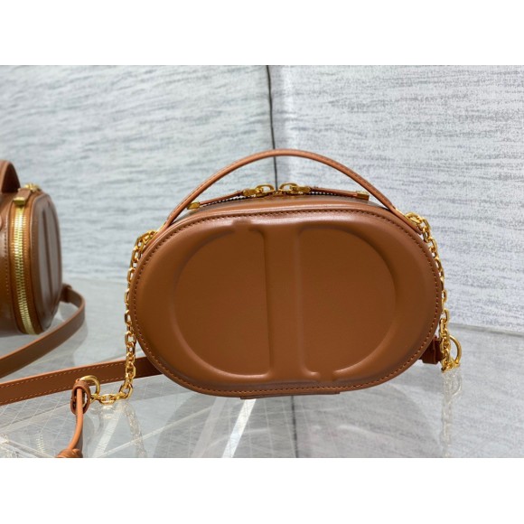 D*or cd signature oval camera bag in brown calfskin