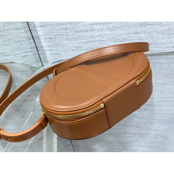 D*or cd signature oval camera bag in brown calfskin