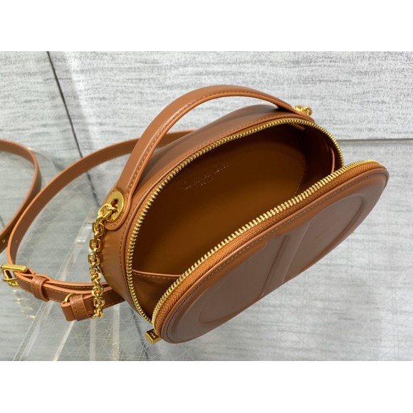 D*or cd signature oval camera bag in brown calfskin