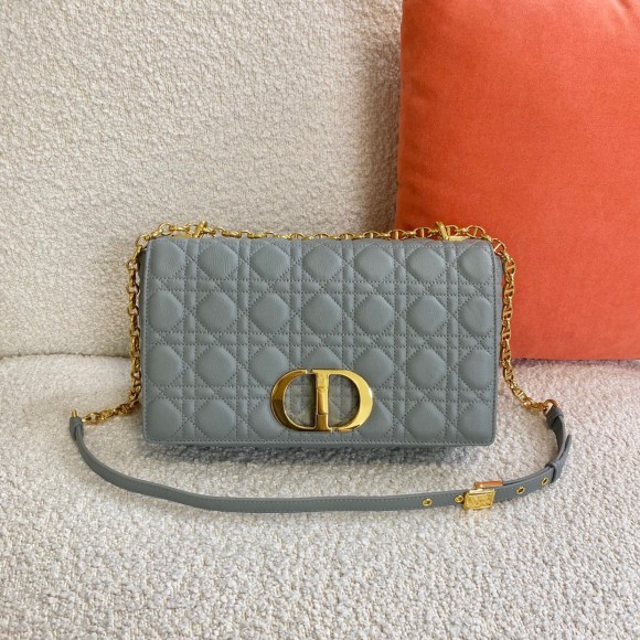 D*or caro large bag in grey cannage calfskin