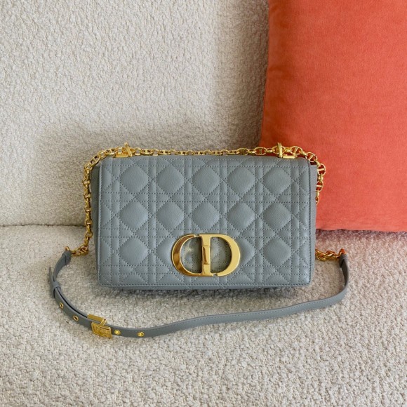 D*or caro medium bag in grey cannage calfskin