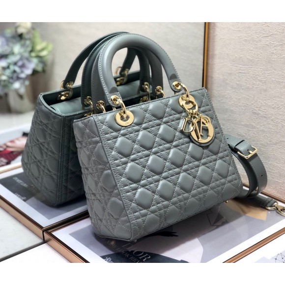 D*or lady D*or medium bag in grey cannage lambskin