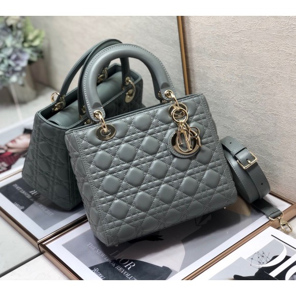 D*or lady D*or medium bag in grey cannage lambskin