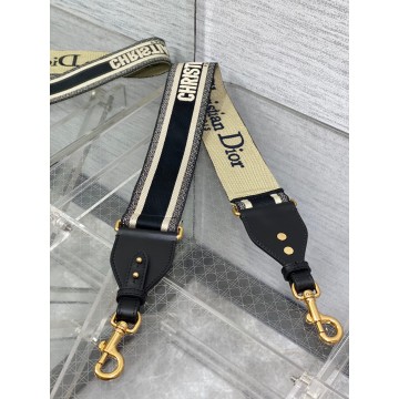 Dior Shoulder Strap with Ring in Black Embroidery Canvas Dior Shoulder Strap with Ring in Black Embroidery Canvas