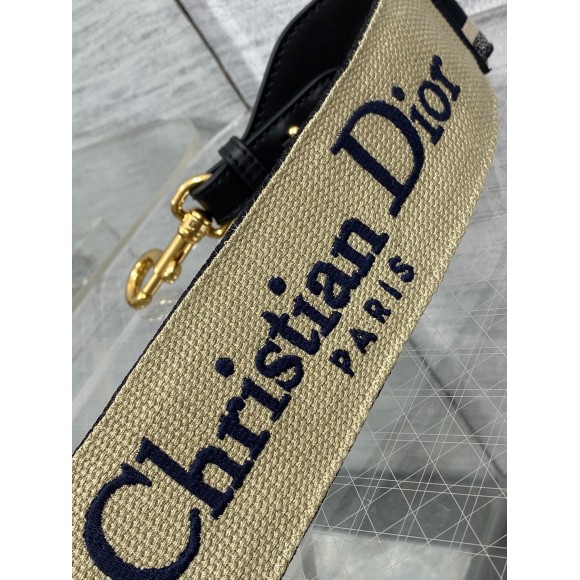 D*or shoulder strap with ring in black embroidery canvas