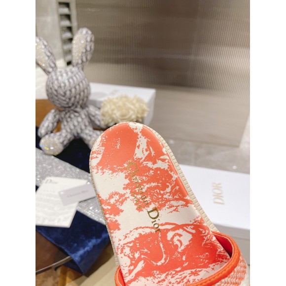 D*or dway slides in bright orange toile de jouy embroidered cotton