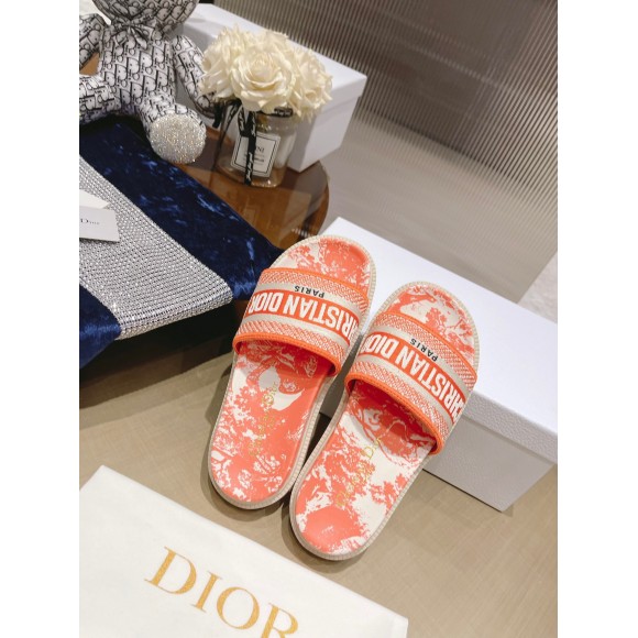 D*or dway slides in bright orange toile de jouy embroidered cotton