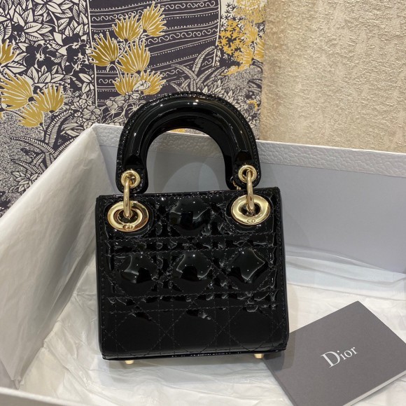 D*or lady D*or micro bag in black patent cannage calfskin