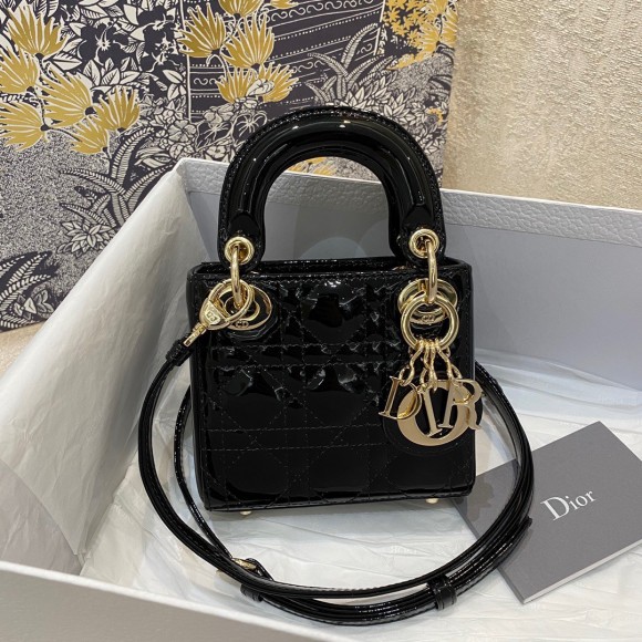 D*or lady D*or micro bag in black patent cannage calfskin