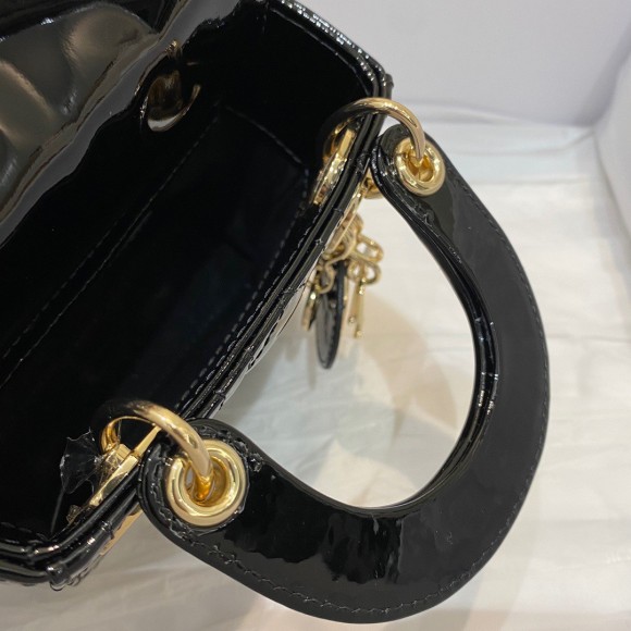 D*or lady D*or micro bag in black patent cannage calfskin