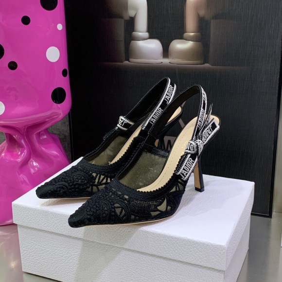 D*or j'aD*or slingback pumps 100mm in black macrame cotton