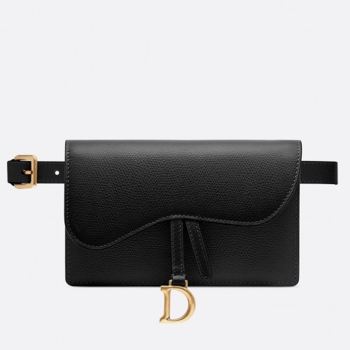 Dior Saddle Belt Bag In Black Grained Calfskin