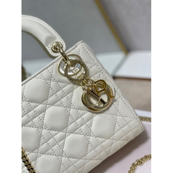 D*or lady D*or mini bag with chain in white cannage lambskin