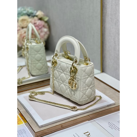 D*or lady D*or mini bag with chain in white cannage lambskin