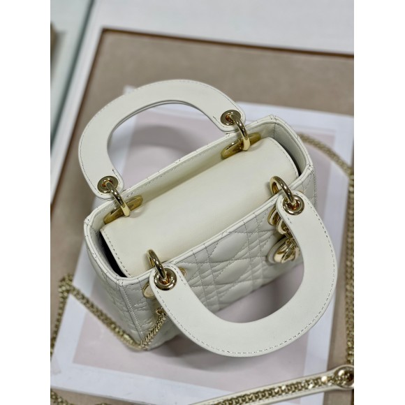 D*or lady D*or mini bag with chain in white cannage lambskin