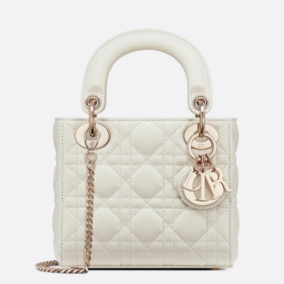 D*or lady D*or mini bag with chain in white cannage lambskin