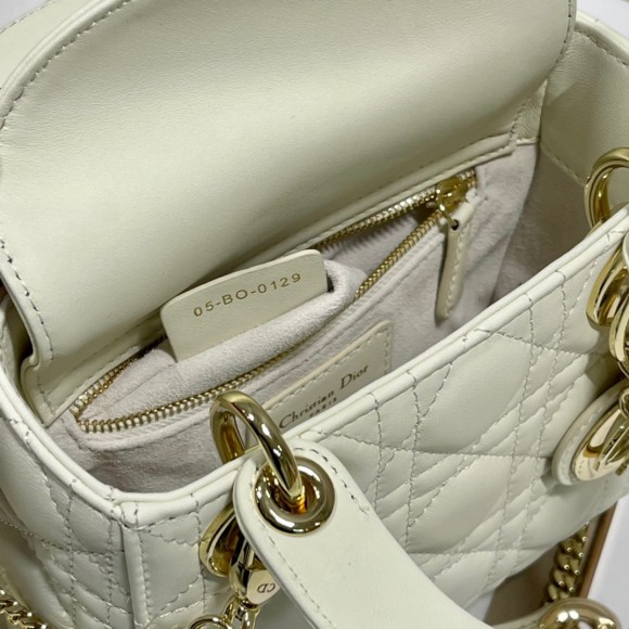 D*or lady D*or mini bag with chain in white cannage lambskin