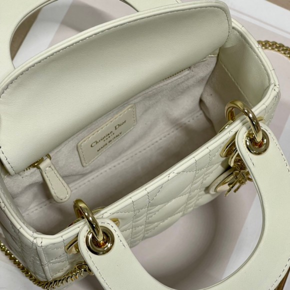 D*or lady D*or mini bag with chain in white cannage lambskin