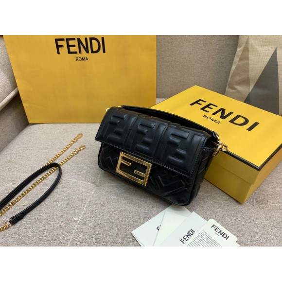 F**di small baguette bag in black ff nappa leather