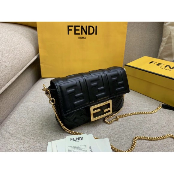 F**di small baguette bag in black ff nappa leather