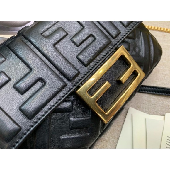 F**di small baguette bag in black ff nappa leather