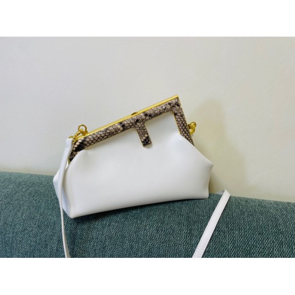 F**di first small bag in white nappa leather with python f