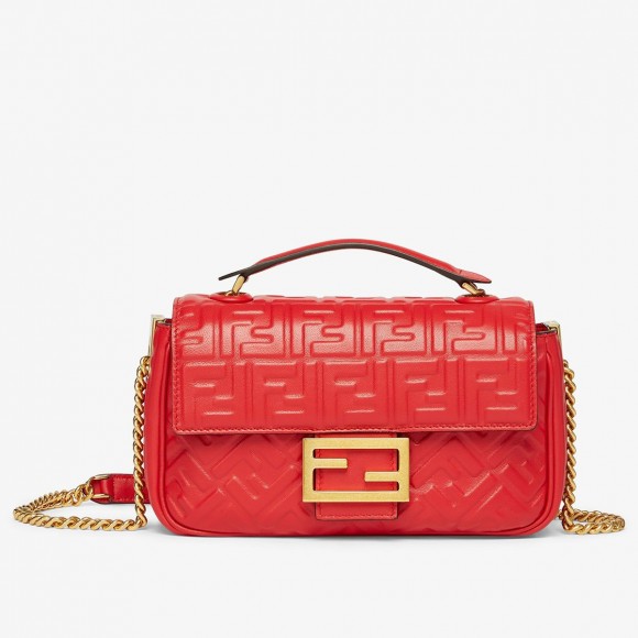 F**di baguette chain midi bag in red nappa leather