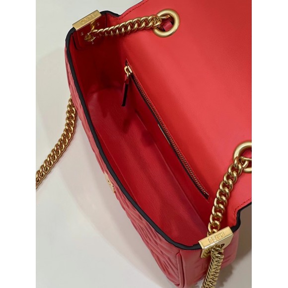 F**di baguette chain midi bag in red nappa leather