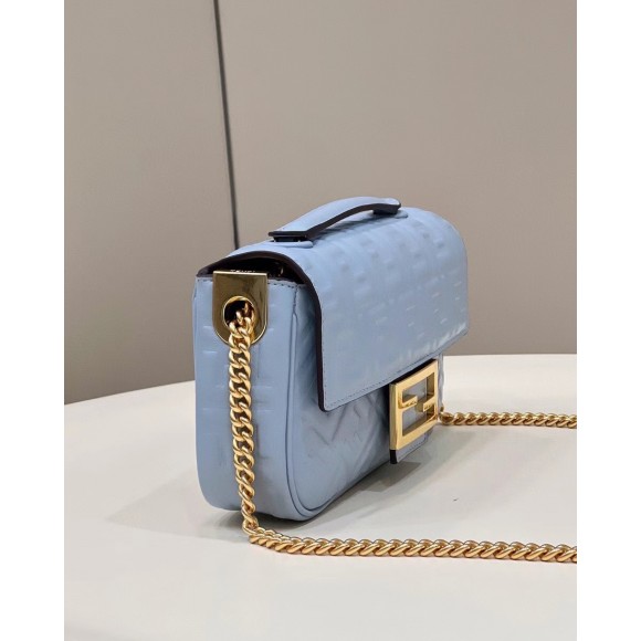 F**di baguette chain midi bag in blue nappa leather