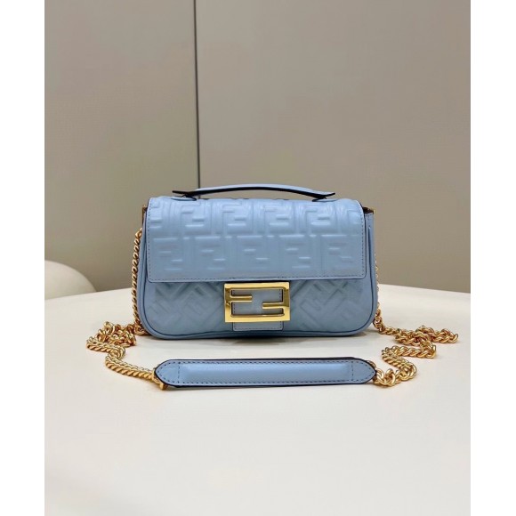 F**di baguette chain midi bag in blue nappa leather