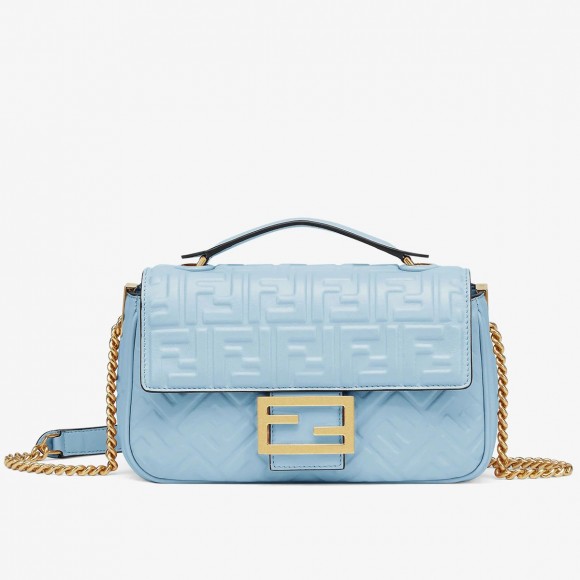 F**di baguette chain midi bag in blue nappa leather