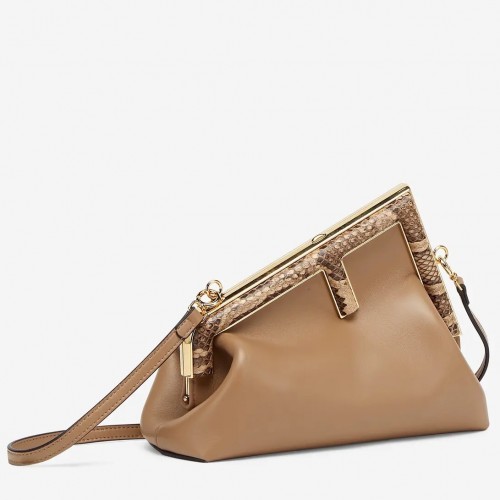 Fendi First Small Bag In Light Brown Leather with Python F Fendi First Small Bag In Light Brown Leather with Python F