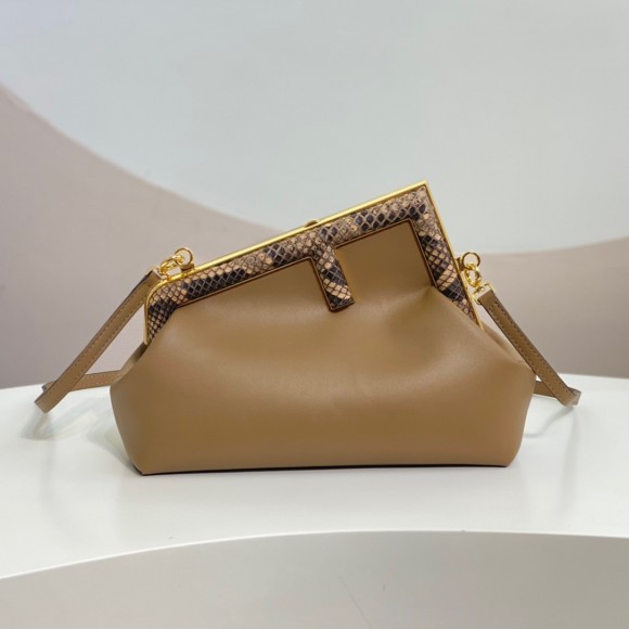 F**di first small bag in light brown leather with python f