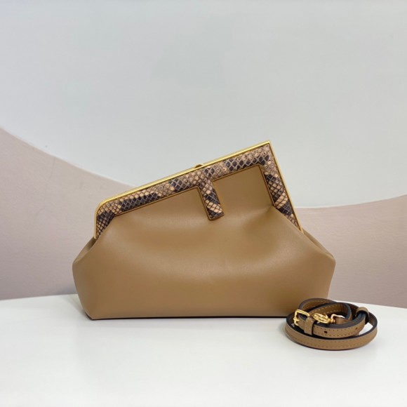 F**di first small bag in light brown leather with python f