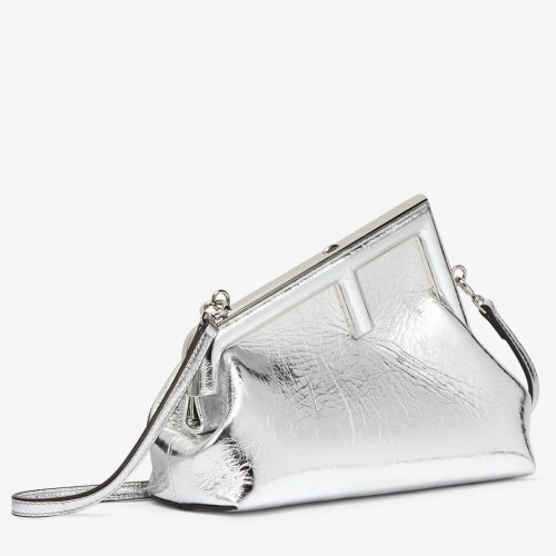 Fendi First Small Bag In Silver Laminated Leather Fendi First Small Bag In Silver Laminated Leather
